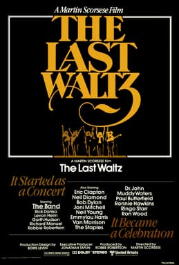 Theatrical poster for The Last Waltz (1978), showing the film's title over a stage image of The Band.